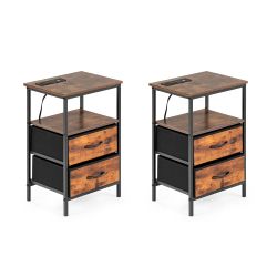 Homy Casa ANBY2 2PCS Nightstand Side Table with USB Charging Station and 2 Storage Drawers