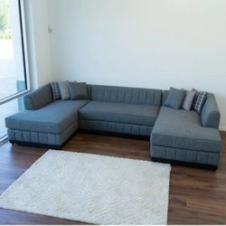 Gray Sectional Living Room Set / GRAYSON LINEN GRAY DOUBLE CHAISE SECTIONAL