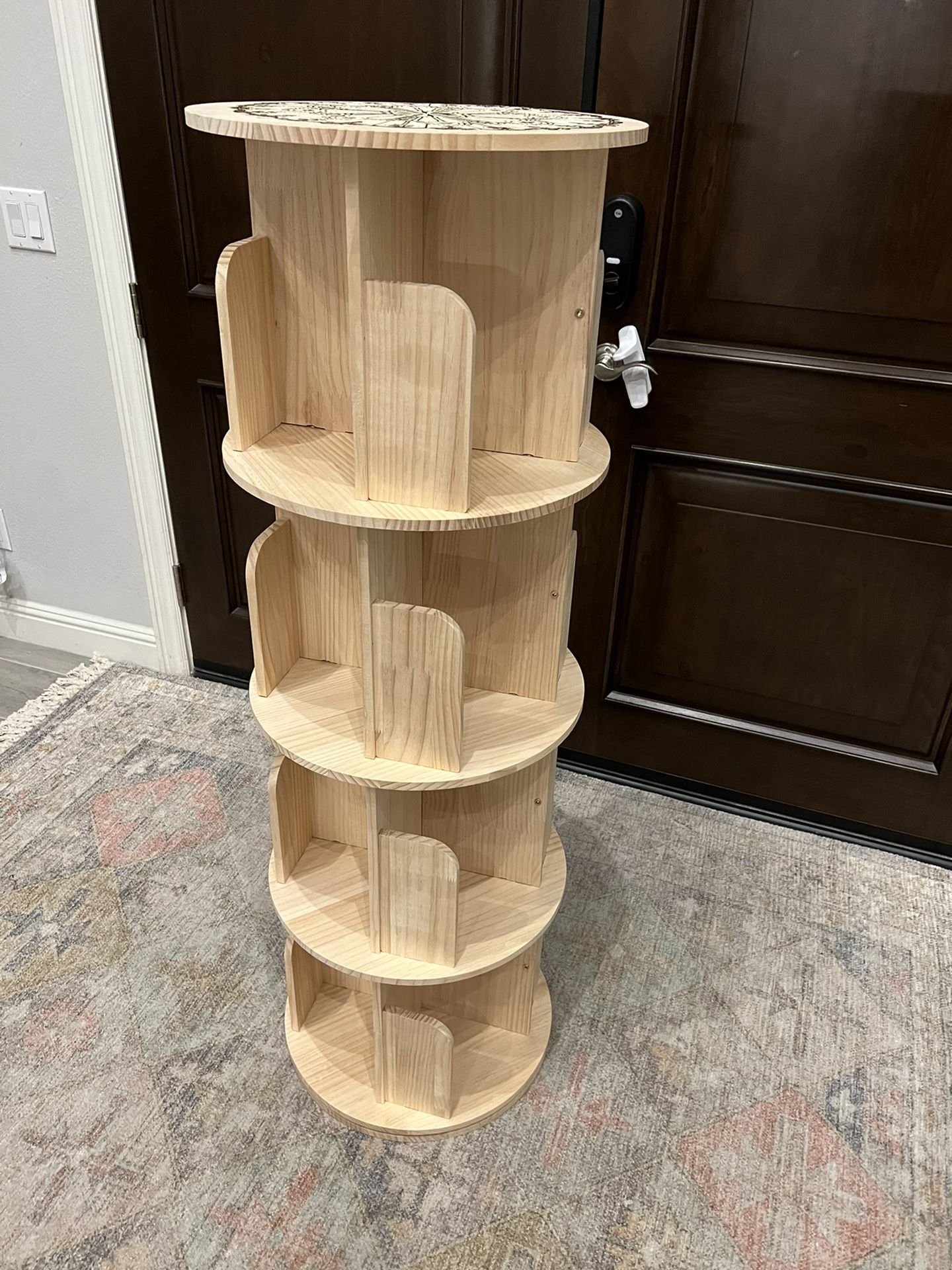 Rotating Bookshelf 360 Display 4 Tier Floor Standing Bookcase Storage Rack for Kids&Adults Solid Wood Bookshelf Organizer