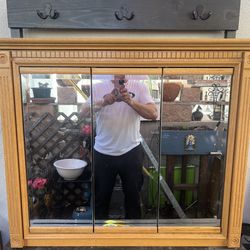 Three panel display case medicine cabinet, bedded mirrors
