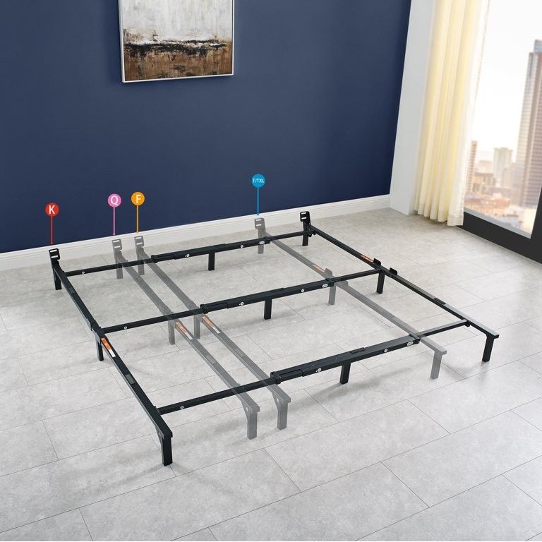 Mainstays 7" Universal Heavy-Duty Adjustable Bed Frame, Black Steel, Adjusts Twin - King