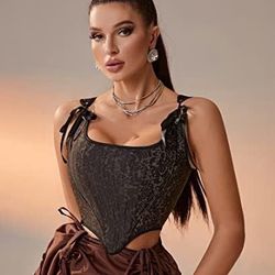 Classic corset for women with an asymmetrical hem, featuring a bow at the front, and lace-up back.