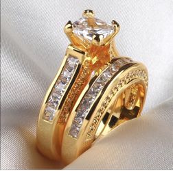New 14 k yellow gold wedding ring set engagement ring wedding band