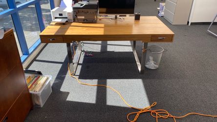 Wood and Metal Office Desk with Drawers