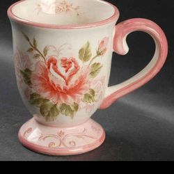 Victorian Toile Rose Large Footed Mug by Maxcera "AMOUR" Peonies Love Coffee Tea