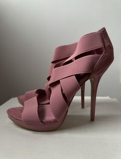 Bakers Pink Elastic Strappy Stilletos Shoes With Faux Sandals Size 8.5 Ret $195