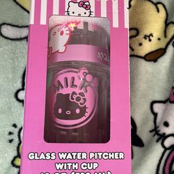 Hello Kitty Glass Water Pitcher 18oz & Cup 8oz NEW NWT NIB