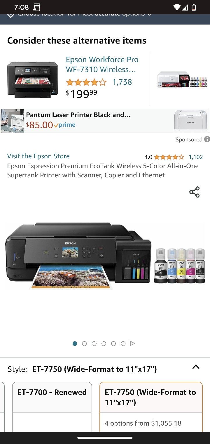 Epson Expression Premium EcoTank Wireless 5-Color All-in-One Supertank Printer with Scanner, Copier and Ethernet