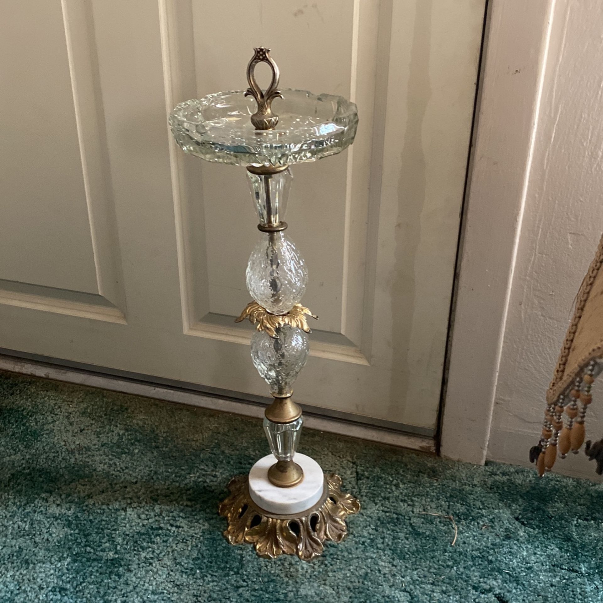 Vintage Standing Brass and Crystal Ashtray