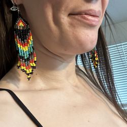 Multicolor Seed Bead Fringe Earrings