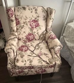 Floral Wingback Accent Chair, Fabric Upholstered High Back Armchair
