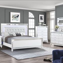 NEW BLANCA WHITE 5pc BEDROOM FURNITURE SET WITHOUT MATTRESS AND FREE DELIVERY 