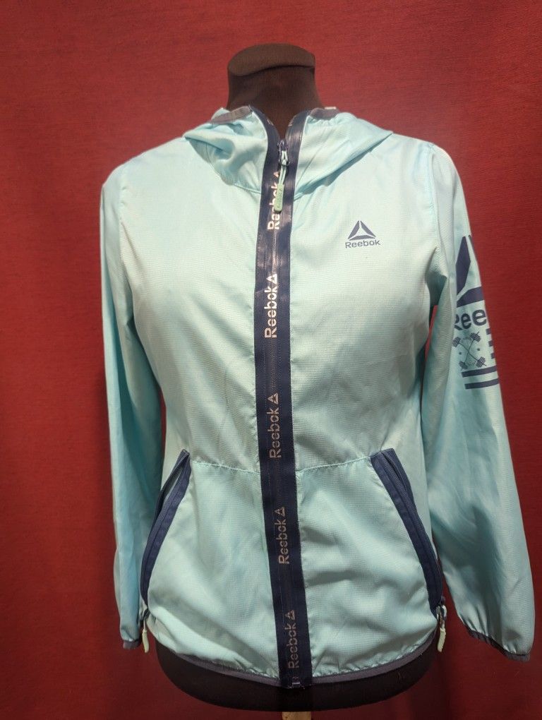 Reebok Men's Full Zip Windbreaker Jacket Hoodie Size L Clearwater Blue