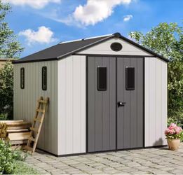 🆕 8 ft. x 8 ft. Durable Resin Garden Outdoor Storage Shed with Floor and Sloping Roof (64 sq. ft.)