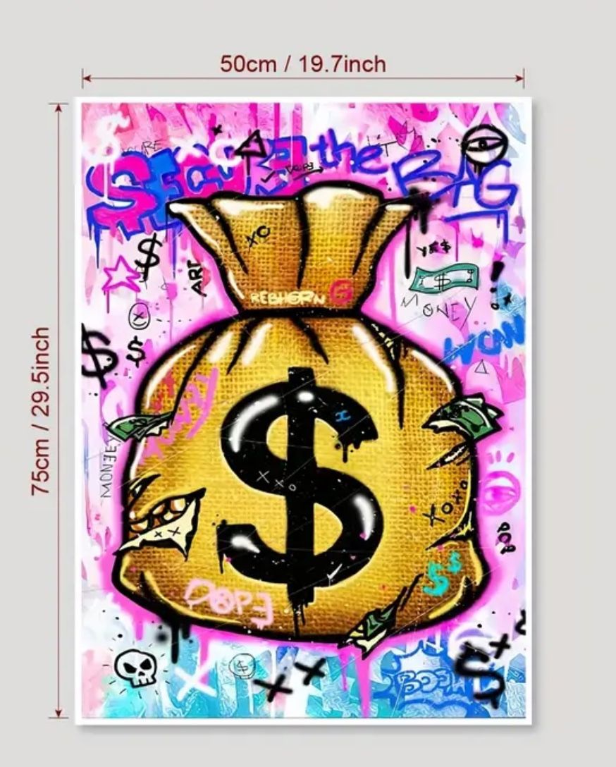 1pc Contemporary Fabric Money Doodle Art Poster