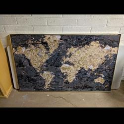 Framed Foiled Globe World Map Canvas Wall Art, 61x37