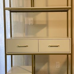 Medium White and Gold bookshelf with drawers 