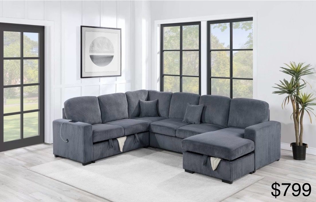 Corduroy Sectional Sleeper With Storage