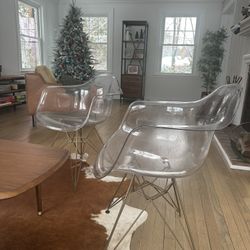 Pair Of Clear Acrylic And Metal Chairs 