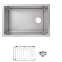 Tight Radius 27 in. Undermount Single Bowl 18 Gauge Stainless Steel Kitchen Sink with Accessories
