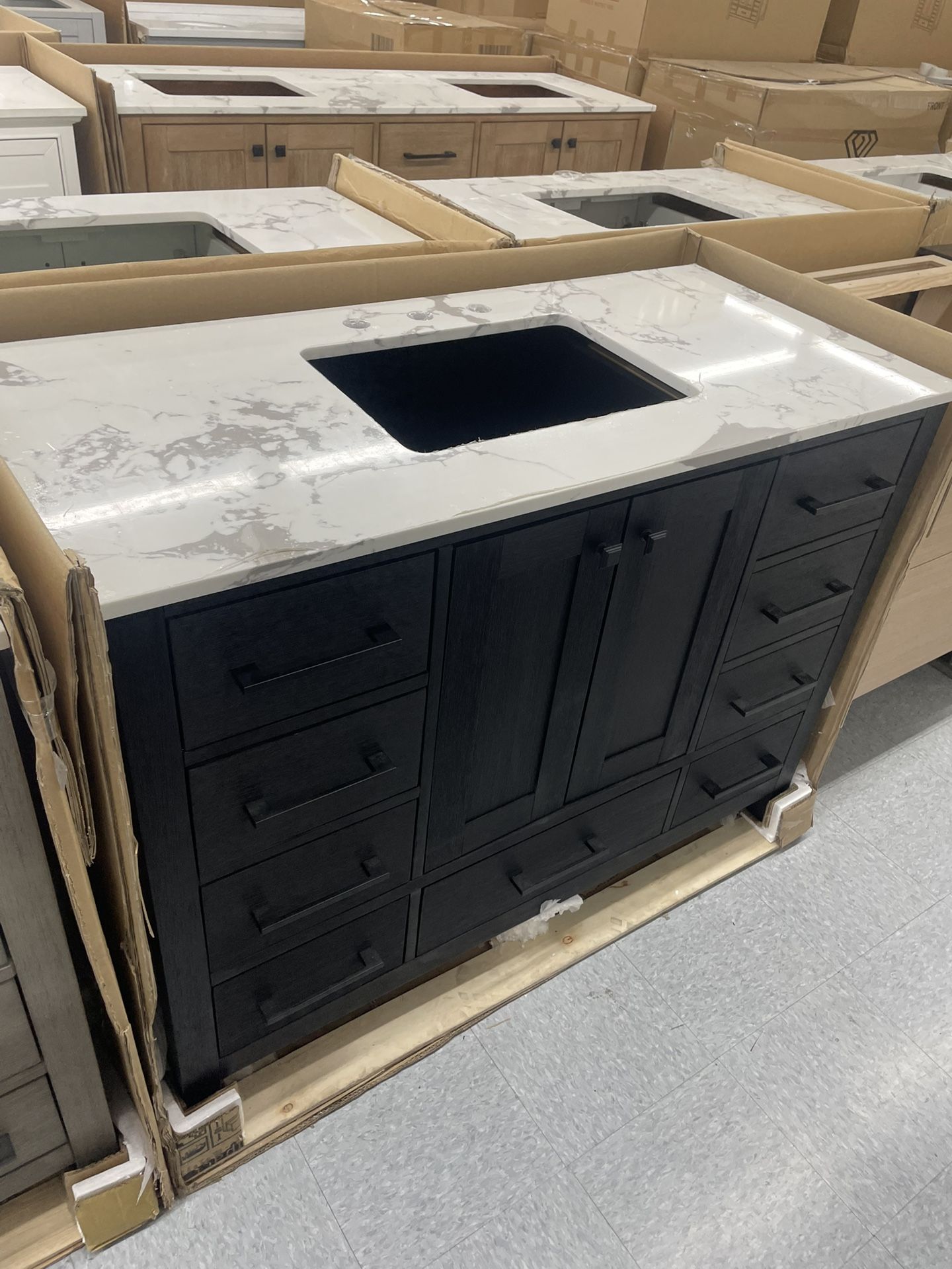 Bathroom vanity cabinet 48” solid mango Quartz top with sink and backsplash