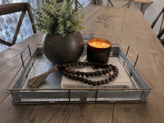 Hearth & Hand with Magnolia Galvanized Metal Decorative Tray | Brass Handles | 18”