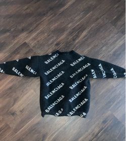Balenciaga women’s Black Crewneck Sweater with White All-Over Logo size xxs