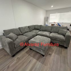 Corduroy Sectional Sofa With Ottoman