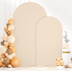 Beige Spandex Arch Cover Set of 2 Arch Covers Stretchy Backdrop Chiara Wall Arch Stand Cover 6FT 7.2FT Round Top Backdrop Cover for Arched Stand Weddi