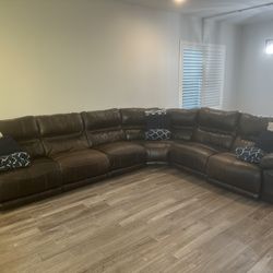 Leather Sectional Couch Power Recliner 