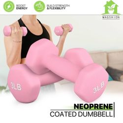 Pair Easy Grip Workout Dumbbell - 3 LB Each - Neoprene Coated Cast Iron LIGHT PINK COLOR