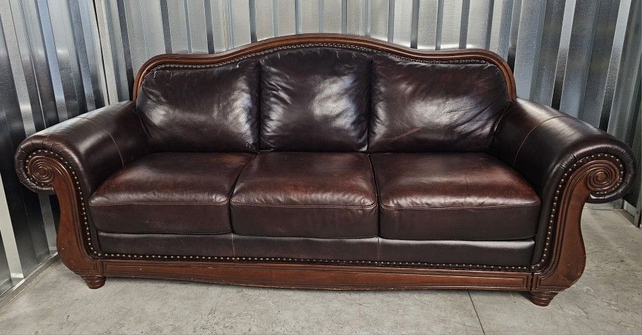 Brown Leather Couch With Solid Wood Frame