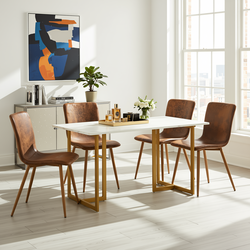 Homy Casa Slip 5PC Dining Set 55” Table in White Marble Top Finish with 4 Scargill Vintage Brown Chairs