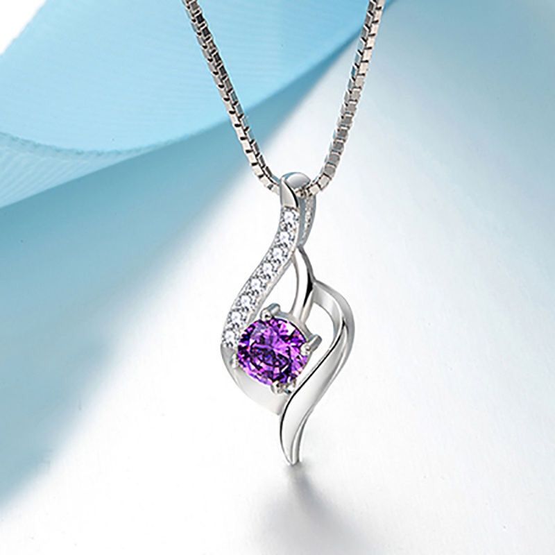 S925 silver necklace, women's purple pendant necklace