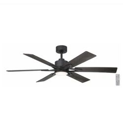 Intervale 56 in. Indoor/Outdoor Matte Black Windmill Ceiling Fan with Adjustable White LED - New