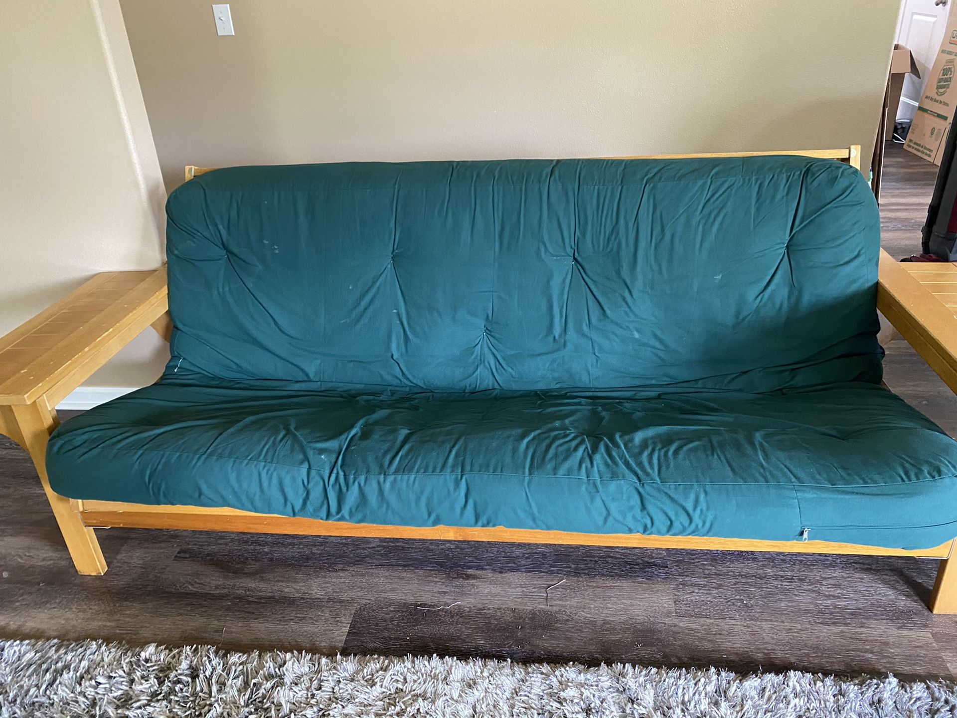 Quality Futon/ Bed with folding side tables