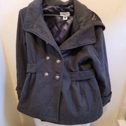 celebrity pink gray pea coat jacket large but fits more like medium with hood 