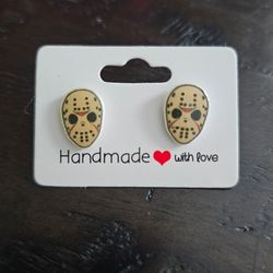 New Halloween Horror Jason Hockey Mask Earrings Stainless Steel Posts and Backs