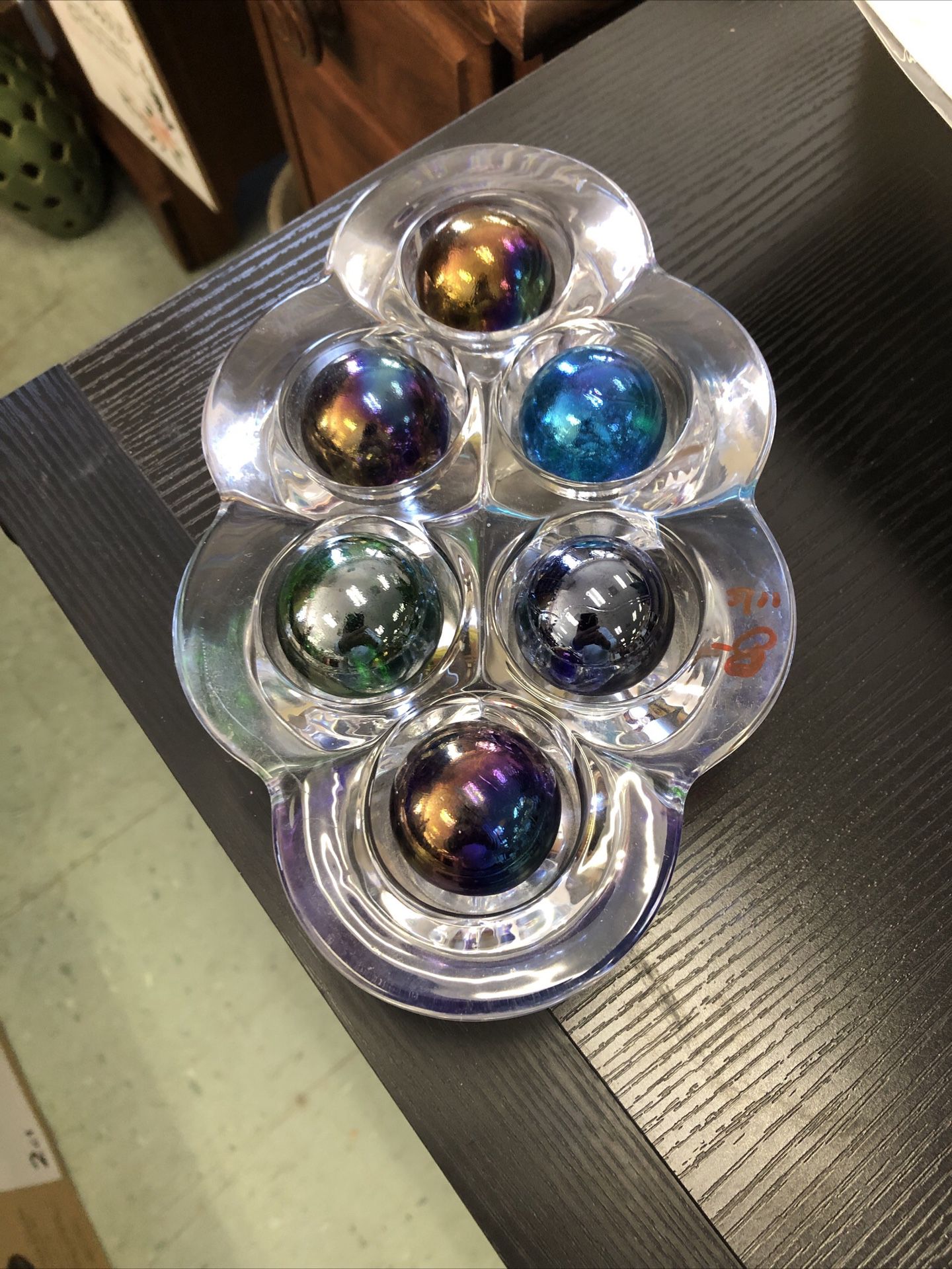 Unique Diamond Star Solid Glass With 6 Balls PRISTINE CONDITION 