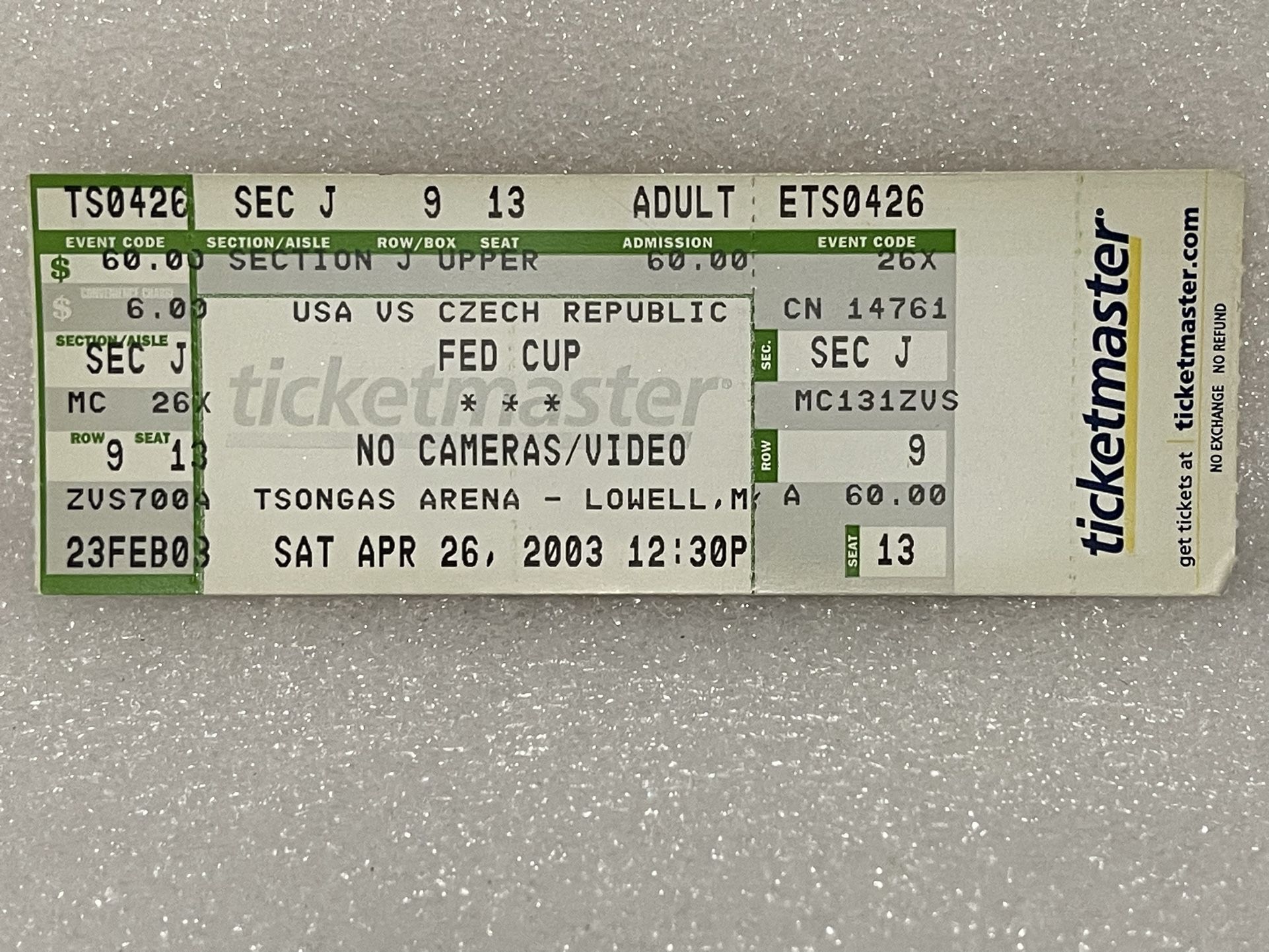 USA vs. Czech Republic FED CUP Tennis Unused Game Ticket 2003