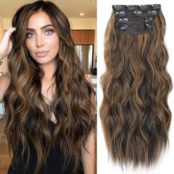 20 inch dark brown/dark blonde highlights thick hairpieces hair extensions.