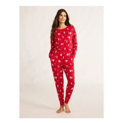 Joyspun Women’s Long Sleeve Tee and Jogger Pants Pajama Set, 2-Piece, Size L. (V)