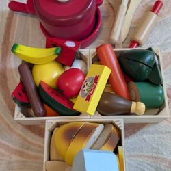 Wooden Foods With Utensils And Pot And Pan