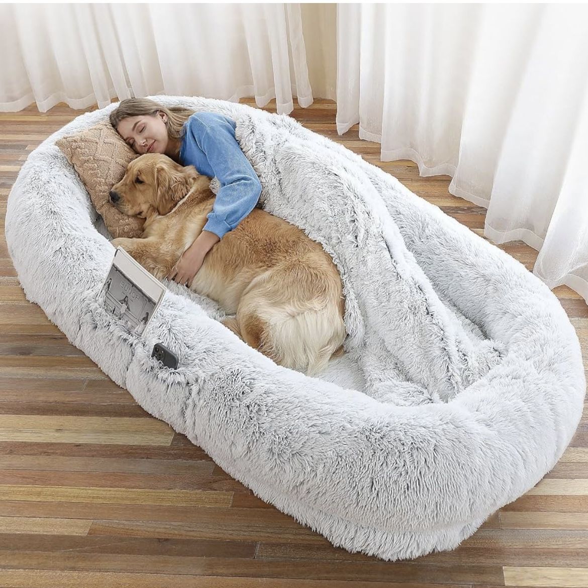 71"x45"x12" Dog Beds for Humans Size Fits You and Pets, Washable Faux Fur Human Dog Bed for People Doze Off, Napping Orthopedic Dog Bed, Present Plump