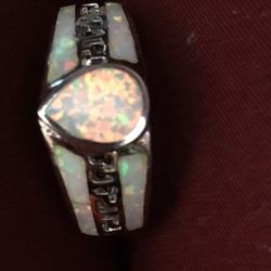 Mens Natural Opal Inlay Ring 925 SZ.11