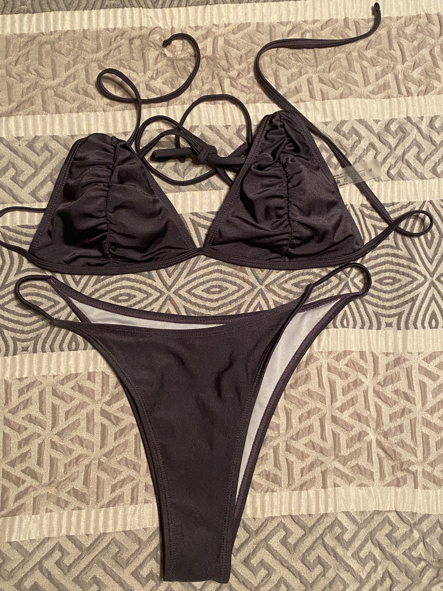 New Women’s Dark Gray Triangle Top String Bikini Size M  Medium