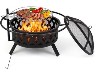 🔥new inbox🔥30'' Outdoor Round Wood Burning Fire Pit with Poker & Spark Screen
Fire Pit Set with Adjustable & Rotatable Grill Grate