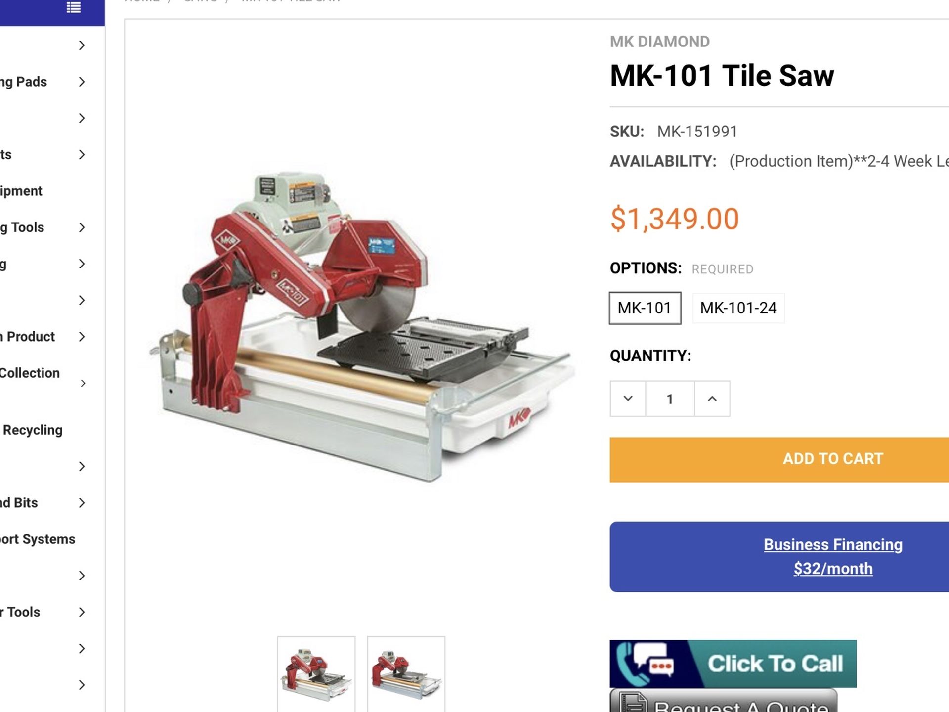 Mk Wet Tile Saw 10” Will Cut Up To 20””