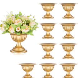 Gold Metal Urn Vases for Flower - 10 Pcs Vintage Small Vase for Wedding Decorations Mini Flower Arrangements Table Vase Plant Pot for Weddings Party C