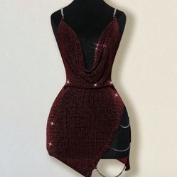 Draped Neck Rhinstone Dress